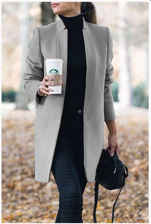 Solid Color Collar Woolen Coat - Image 8