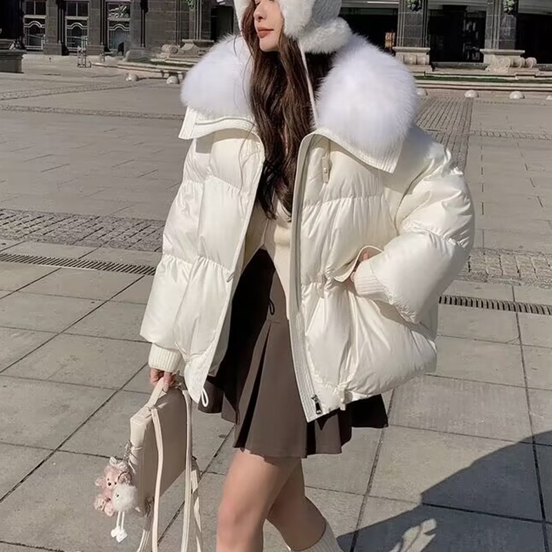 Down Cotton-padded Jacket Women's Short Fur Collar Thickened Coat Winter Clothing - Image 3