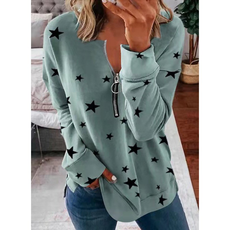 Star Print Long Sleeve Pullover Women's Sweatshirt - Image 10