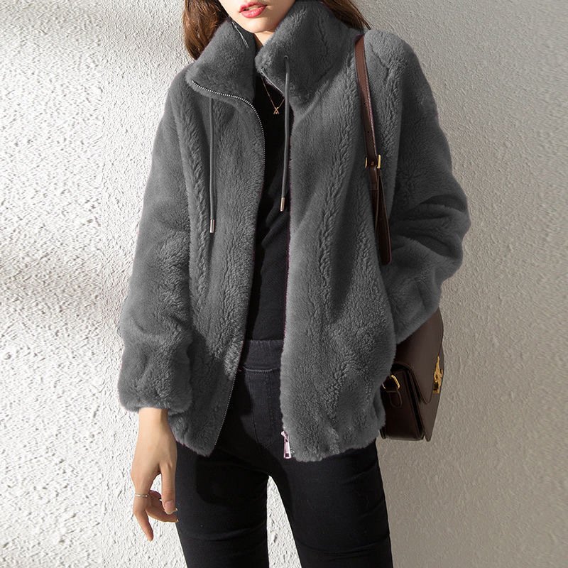 Double Faced Fleece Warm High Neck Sweater Women Cardigan - Image 3