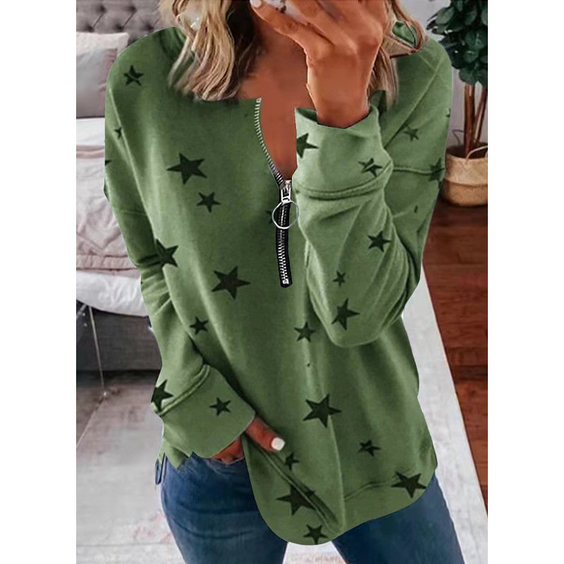 Star Print Long Sleeve Pullover Women's Sweatshirt - Image 6