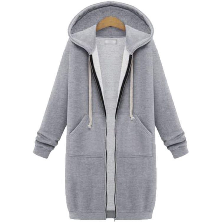 Hooded Long Sleeve Sweater Fleece Long Jacket - Image 4
