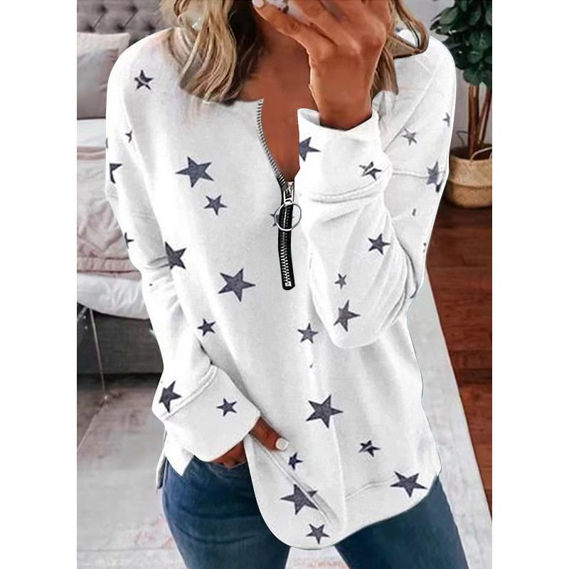Star Print Long Sleeve Pullover Women's Sweatshirt - Image 7