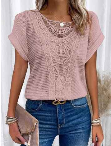 Summer Hollow Out Short-sleeved T-shirt Fashion Ethnic Style Tops Women's Clothing - Image 5