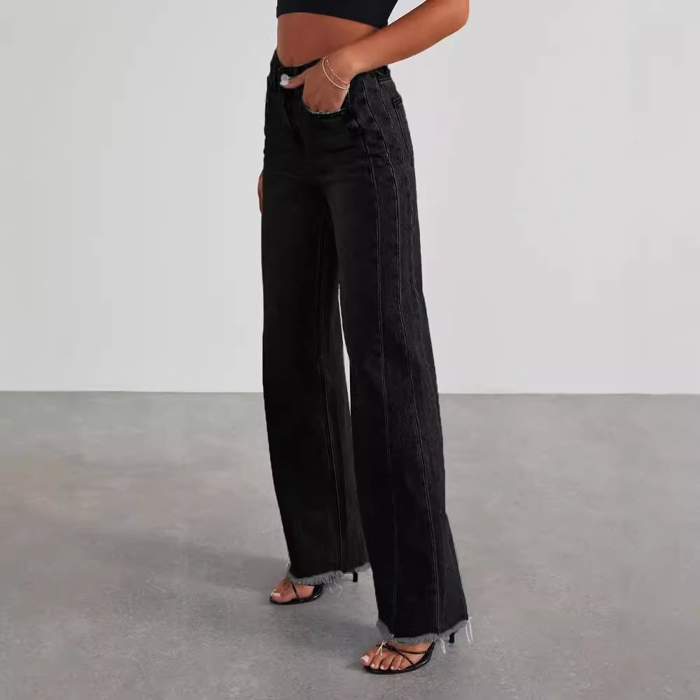Fashion High Waist Jeans With Pockets Comfortable Slim Fit Straight Wide-leg Pants Womens Clothing - Image 6