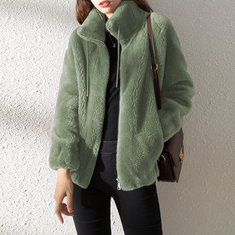 Double Faced Fleece Warm High Neck Sweater Women Cardigan - Image 4