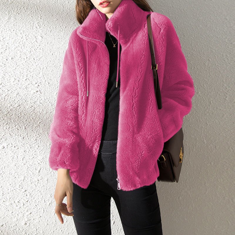 Double Faced Fleece Warm High Neck Sweater Women Cardigan - Image 5