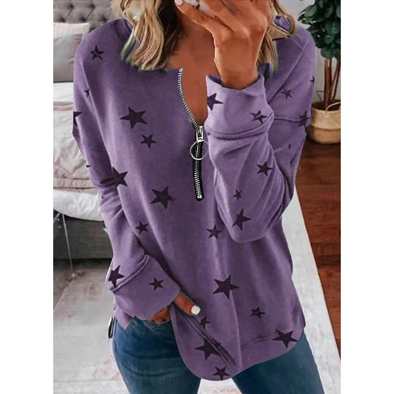 Star Print Long Sleeve Pullover Women's Sweatshirt - Image 8