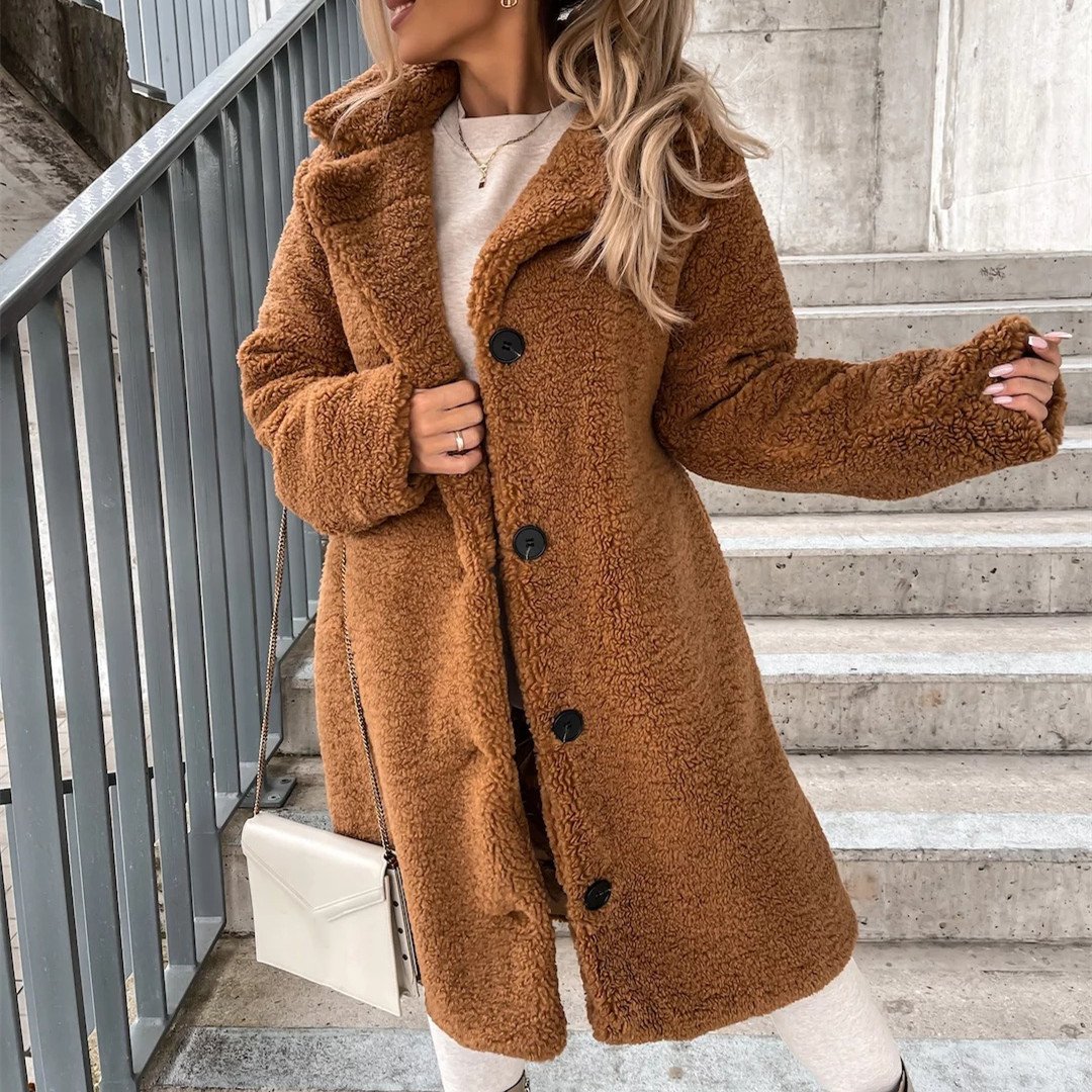Women's Long-sleeved Lapel Plush Jacket Top - Image 5