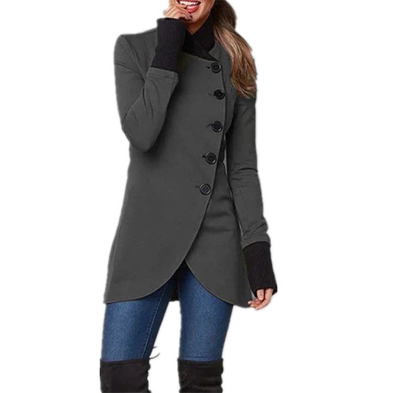 Single-breasted Panelled Hem Slit Long-sleeved Jacket - Image 5