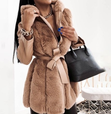 New Style Fur Belt Belt Hooded Zipper Jacket Women's Clothing - Image 9