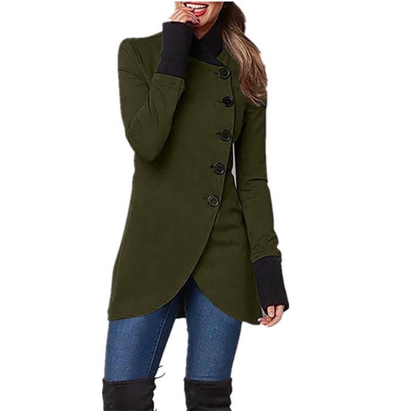 Single-breasted Panelled Hem Slit Long-sleeved Jacket - Image 4