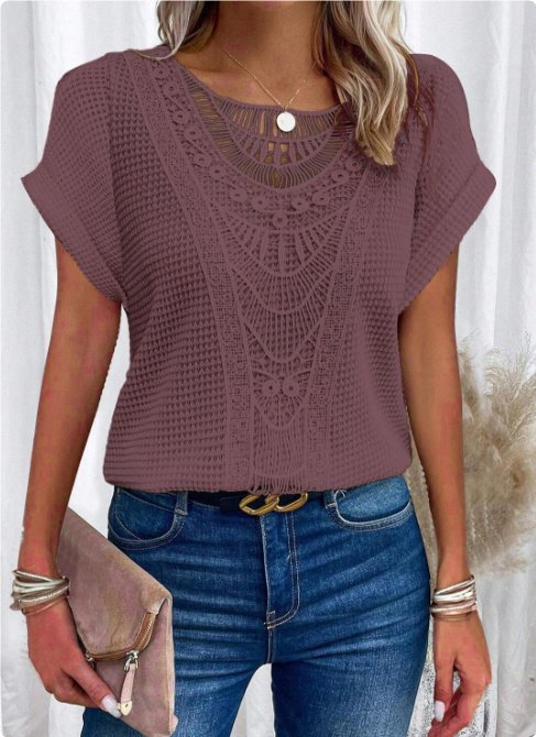 Summer Hollow Out Short-sleeved T-shirt Fashion Ethnic Style Tops Women's Clothing - Image 10