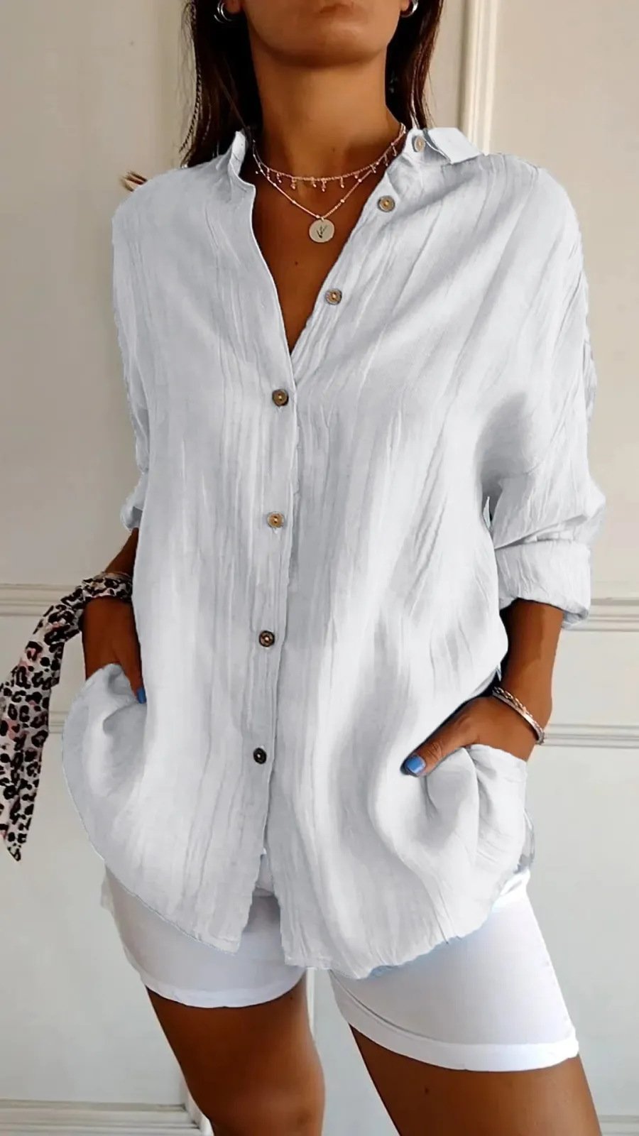 Lapel Long Sleeve Shirt Women's Single-breasted Pleated Shirt Tops Clothing - Image 8