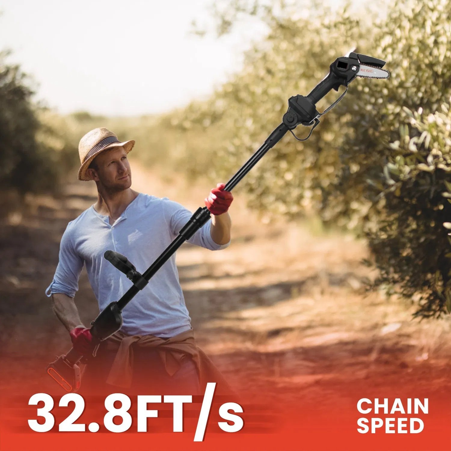 Cordless 3-in-1 Pole Saw/Mini Chainsaw/Grass Trimmer - 21V 1500mAh x2 Batteries, 4/6in Cutting Chain, 13in-75.2in Adjustable Length, Safety Switch + Gloves/Goggle for Yard Maintenance - Image 2