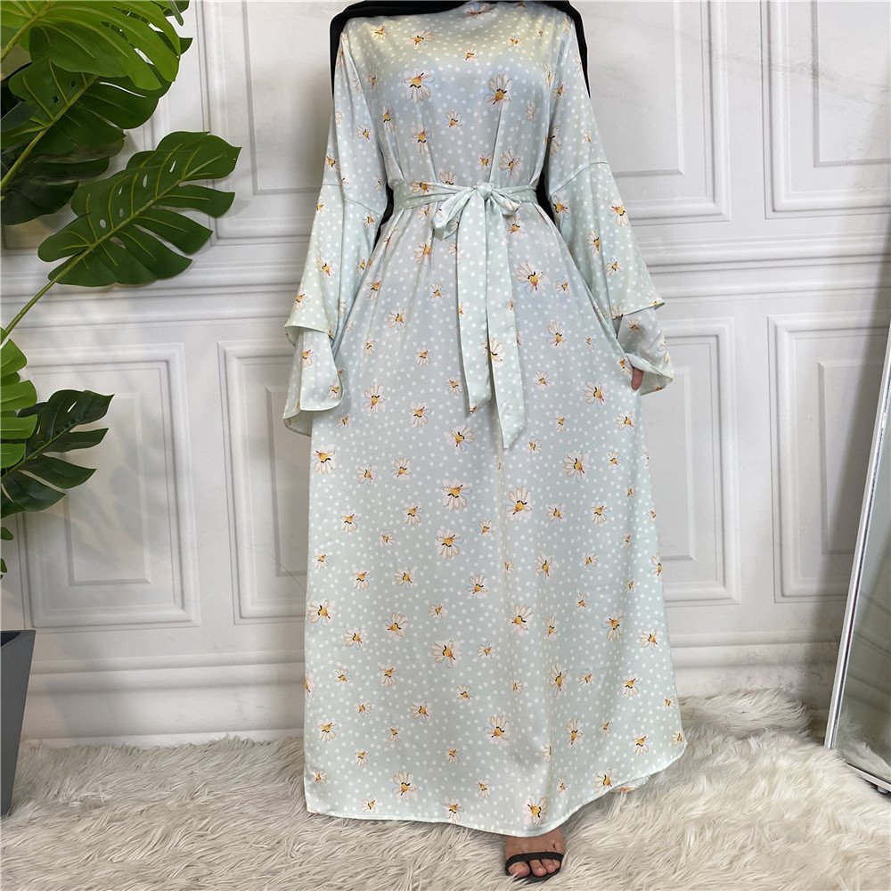 Fashionable Printed Large Lace Up Muslim Dress - Image 4