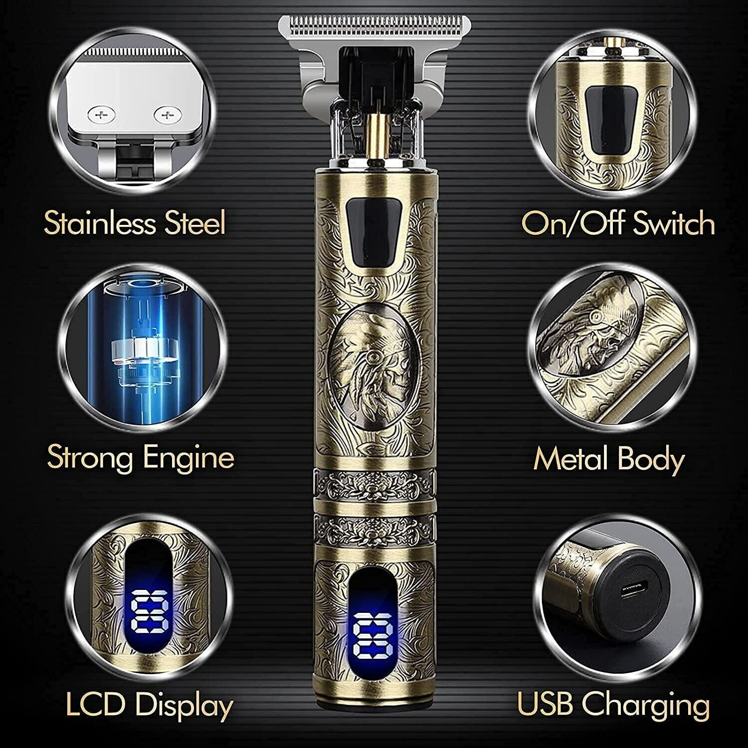 Professional Hair Clippers Trimmer Mens Barber Hair Cutting Kit Machine Cordless - Image 2