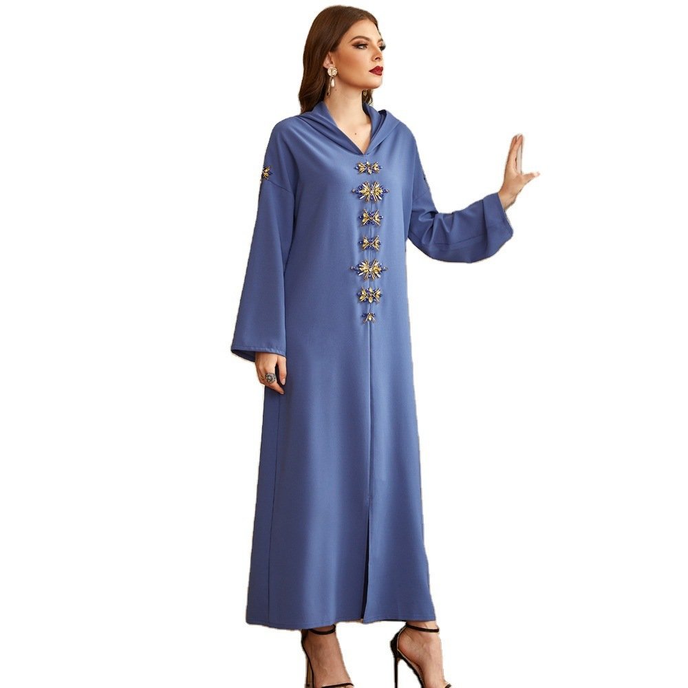 Handmade Diamond Hooded Robe Muslim Dress - Image 3