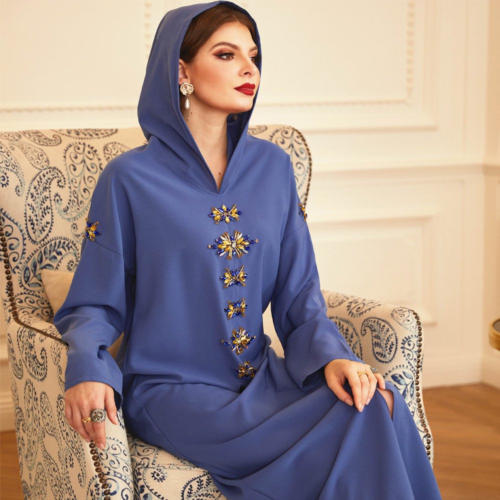 Handmade Diamond Hooded Robe Muslim Dress - Image 5