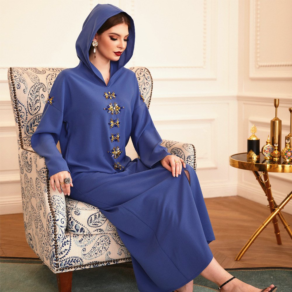 Handmade Diamond Hooded Robe Muslim Dress - Image 2