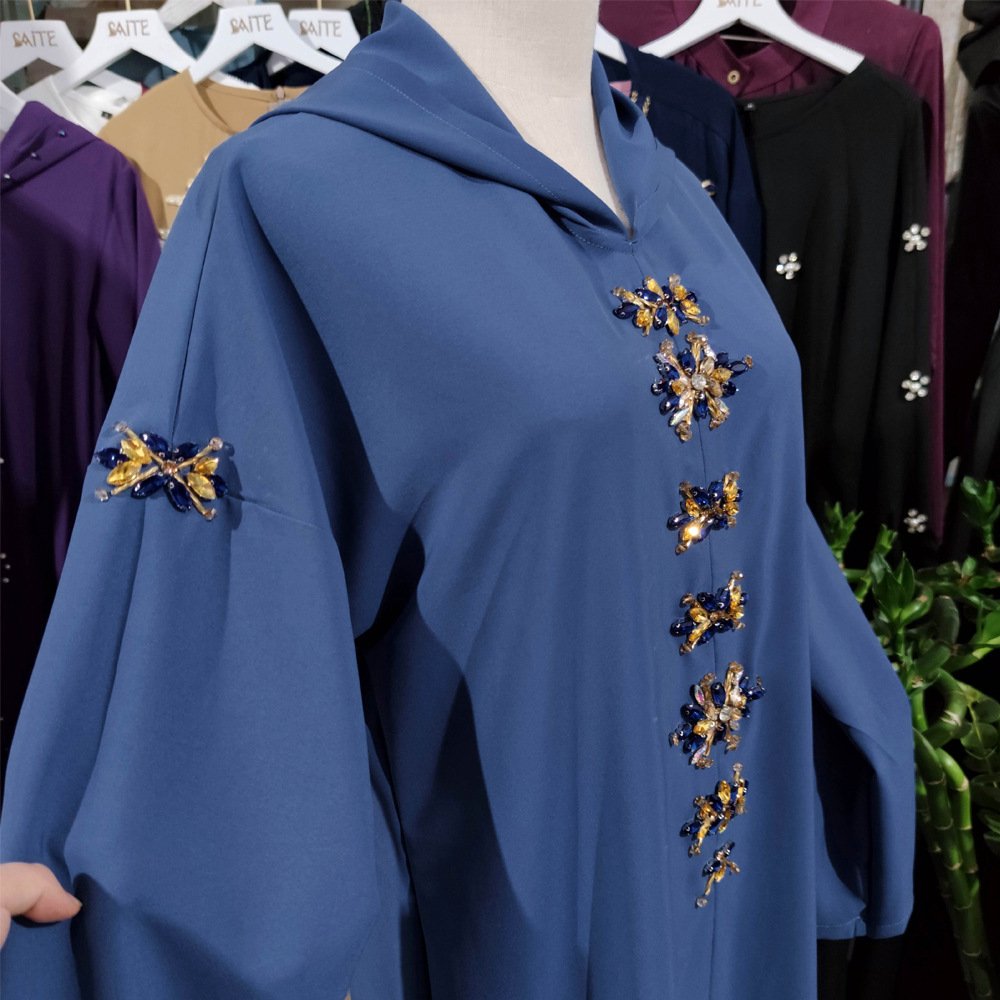 Handmade Diamond Hooded Robe Muslim Dress - Image 4