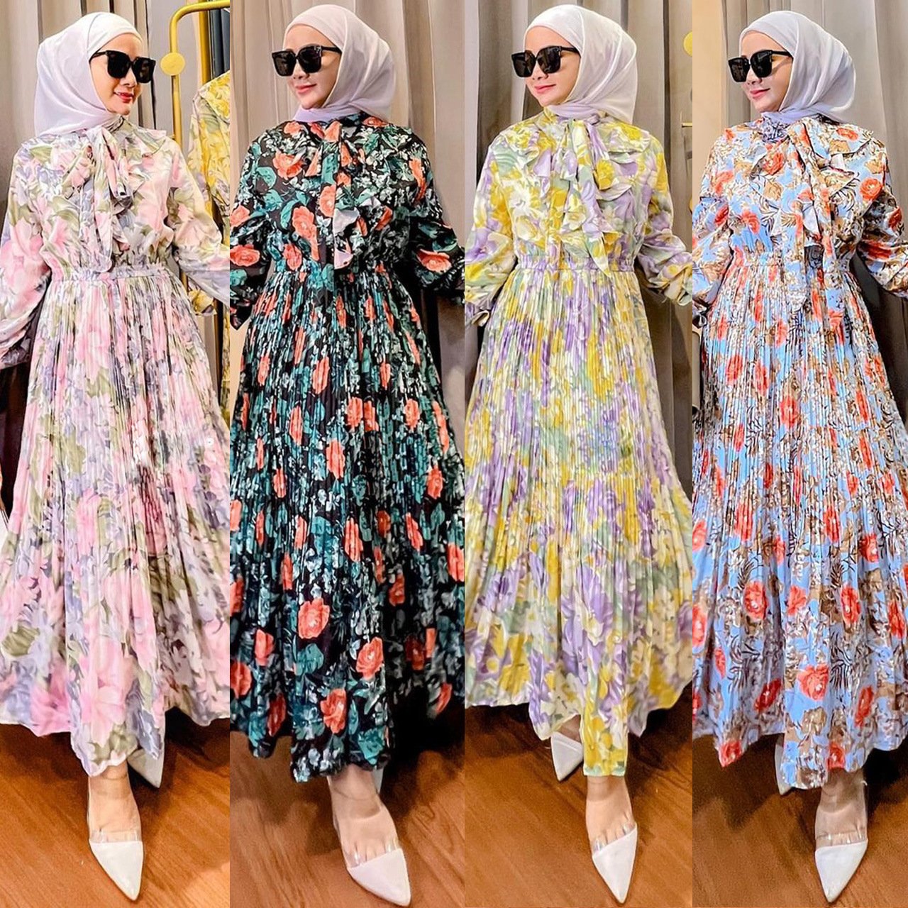 Muslim Malay Indonesian Ruffled Printed Dress - Image 7