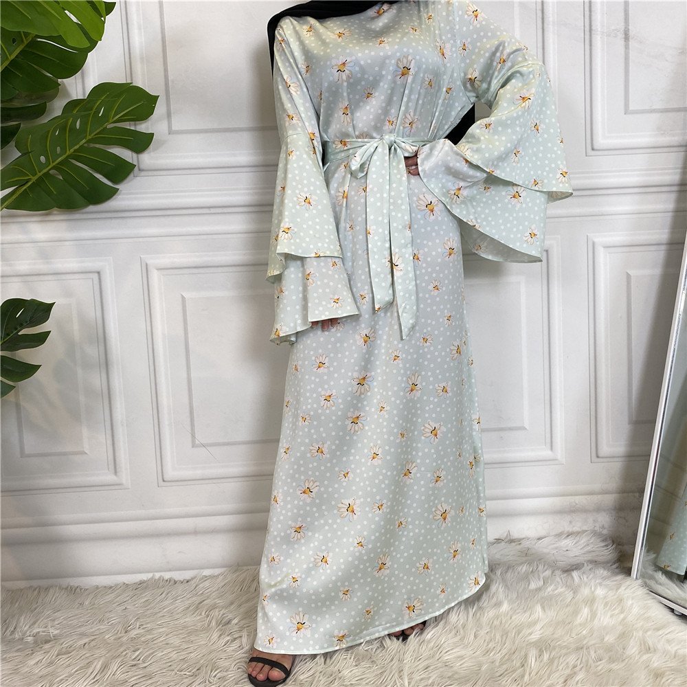 Fashionable Printed Large Lace Up Muslim Dress - Image 5