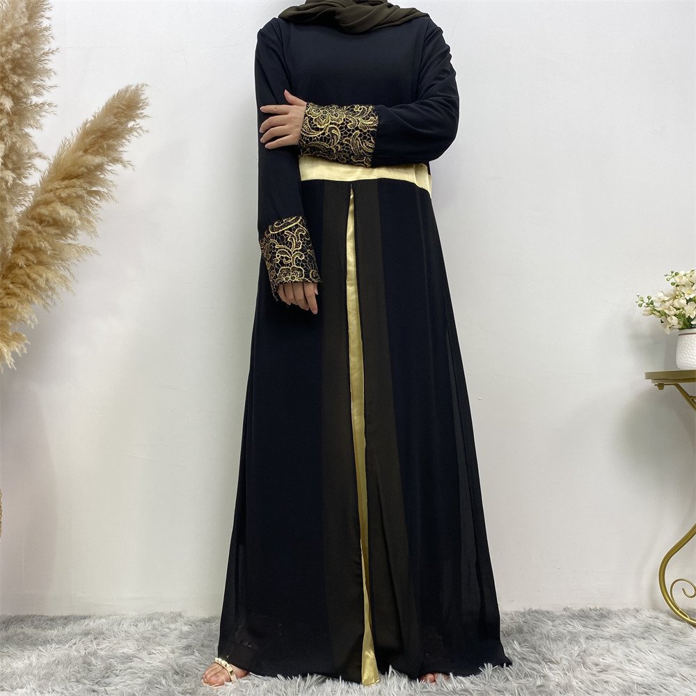 Women's Muslim Patchwork Long Sleeved Dress - Image 5