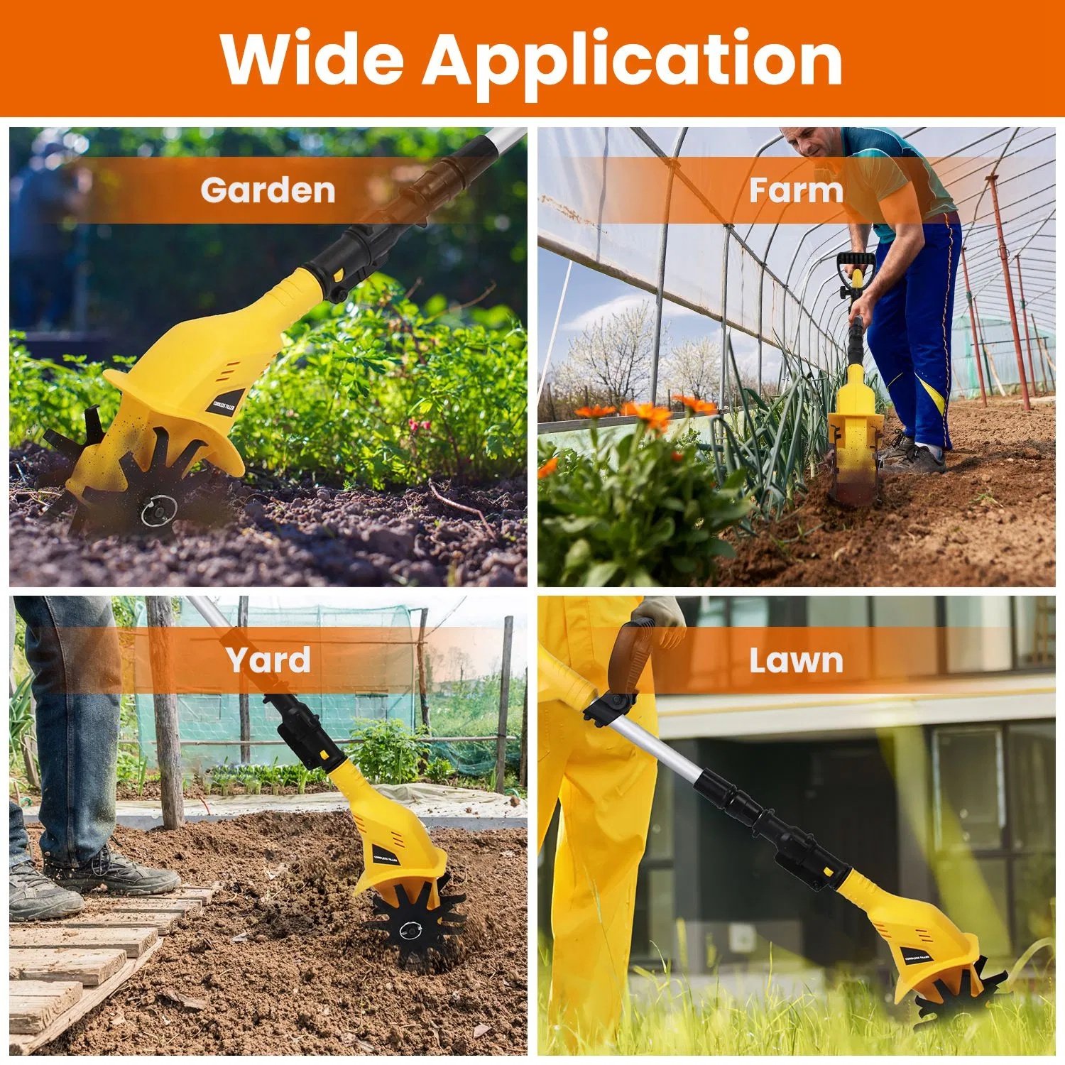 20V Cordless Tiller Cultivator, 250RPM Electric Garden Tiller Depth Garden Rototiller for Lawn/Gardening/Soil Cultivation - Image 3