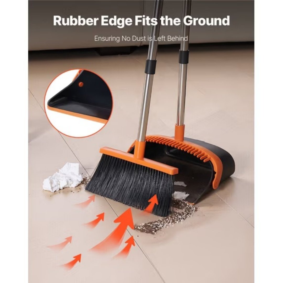 Broom And Dustpan Set, 54.33 Inches Long Handle, Upright Dustpan With Lightweight Stainless Steel Rod, Upright Dustpan, Suitable For Various Scenarios Such As Kitchen, Office And Cleaning Pet Dog Hair - Image 2