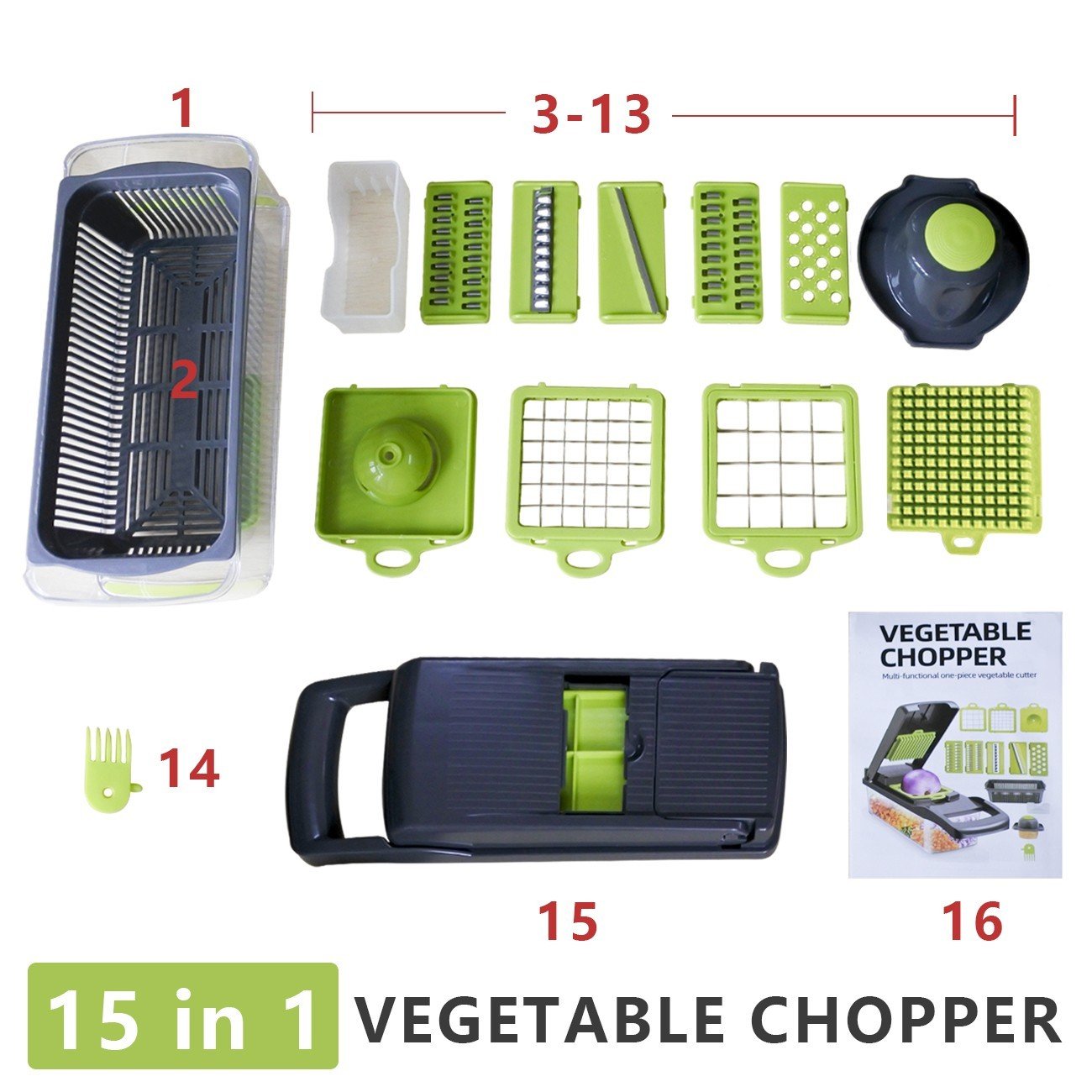 15 In 1 Vegetable Chopper Fruit Cutter Food Onion Veggie Dicer Slicer Peeler Kitchen - Image 6