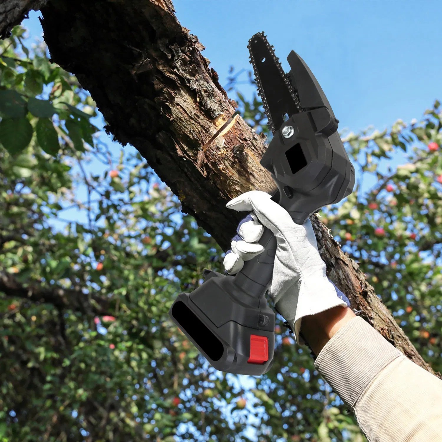 Cordless 3-in-1 Pole Saw/Mini Chainsaw/Grass Trimmer - 21V 1500mAh x2 Batteries, 4/6in Cutting Chain, 13in-75.2in Adjustable Length, Safety Switch + Gloves/Goggle for Yard Maintenance - Image 6
