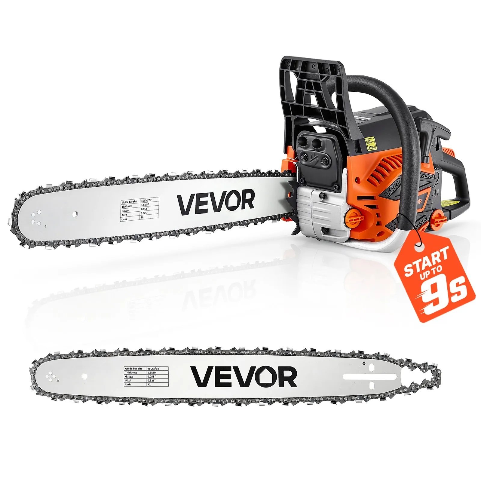 Gas Powered Chainsaw 18 & 20 Inch 58CC 3.22HP 2 Stroke Engine Saw, For Wood Cutting, Tree Trimming & Land Clearing, Throttle-Synced Choke, Power Chain Saw With Non-Slip Handle & Dual Tanks - Image 4