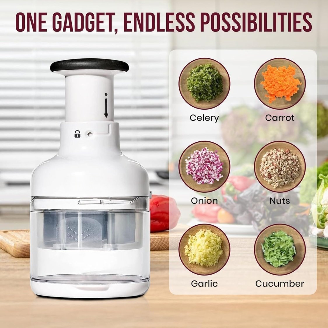 Manual Vegetable, Nut & Garlic Chopper With Container And Lid, Kitchen Food Prep Tool - Image 2
