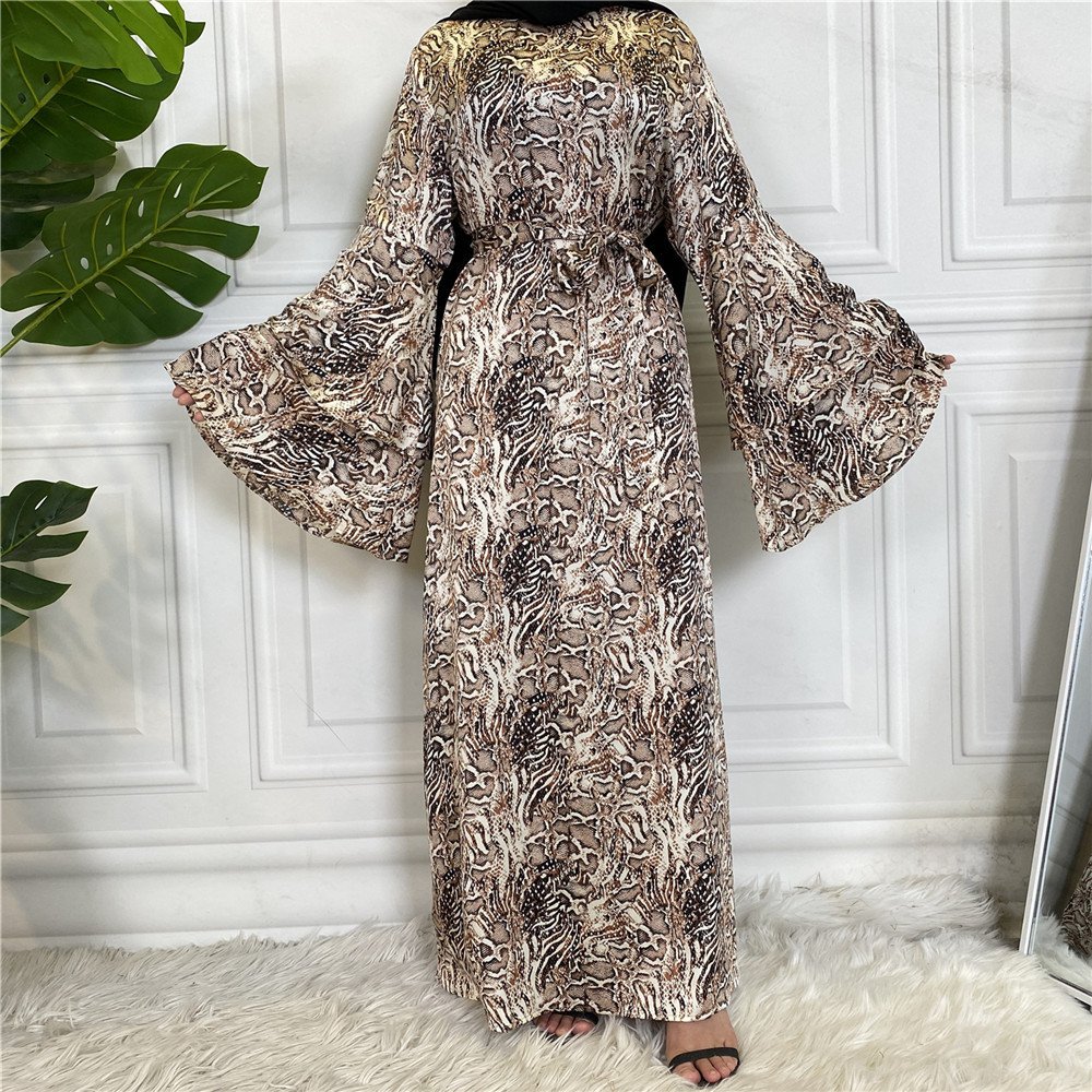 Fashionable Printed Large Lace Up Muslim Dress - Image 3