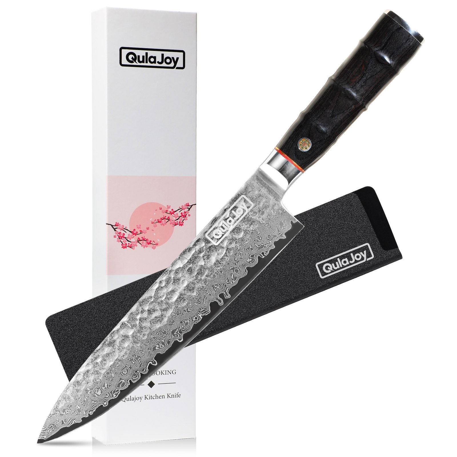 Qulajoy Japanese Chef Knife 8 Inch,67 Layers Damascus VG-10 Steel Core,Professional Hammered Kitchen Knife,Handcrafted With Ergonomic Bamboo Shape Handle - Image 2