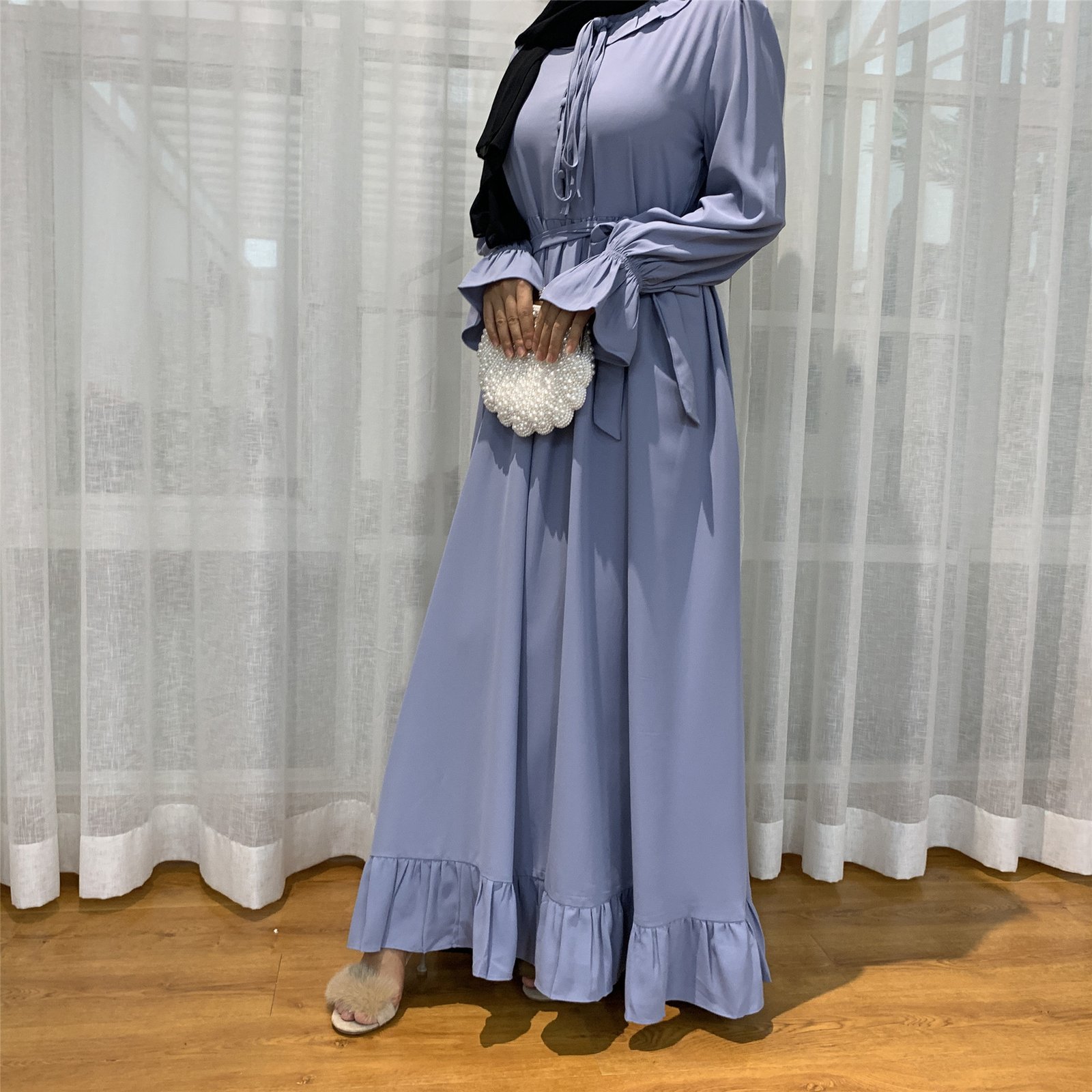 Solid Color Stitching Big Muslim Dress - Image 4