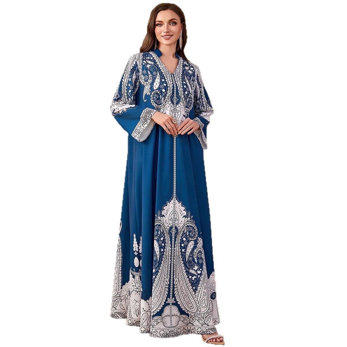 Casual Muslim Beaded Loose Print Dress - Image 5