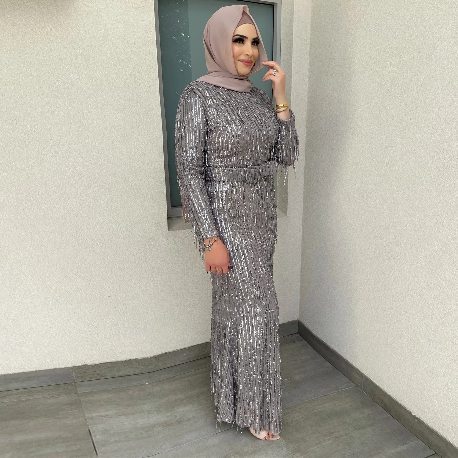 Sequin Tassels Slim-fit Dress Muslim Dress - Image 10