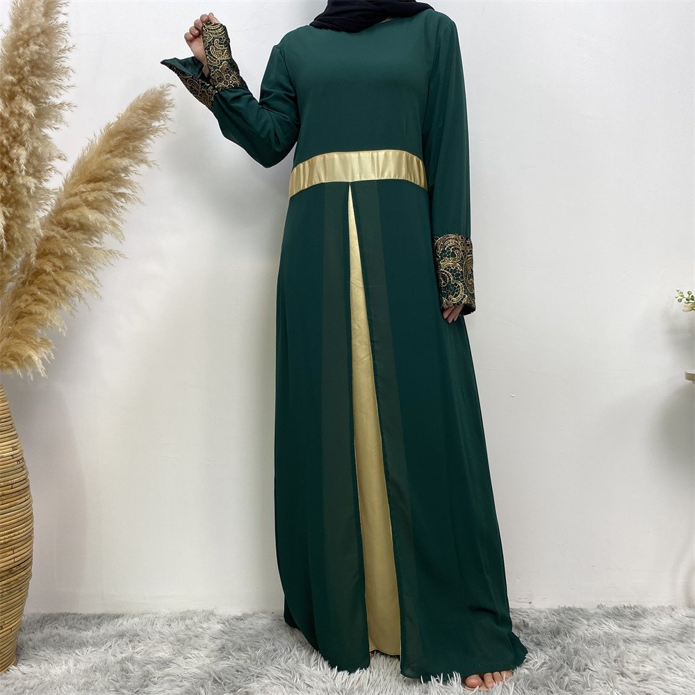 Women's Muslim Patchwork Long Sleeved Dress - Image 6
