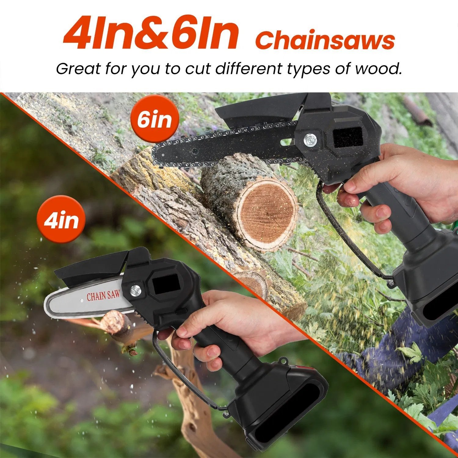 Cordless 3-in-1 Pole Saw/Mini Chainsaw/Grass Trimmer - 21V 1500mAh x2 Batteries, 4/6in Cutting Chain, 13in-75.2in Adjustable Length, Safety Switch + Gloves/Goggle for Yard Maintenance - Image 10