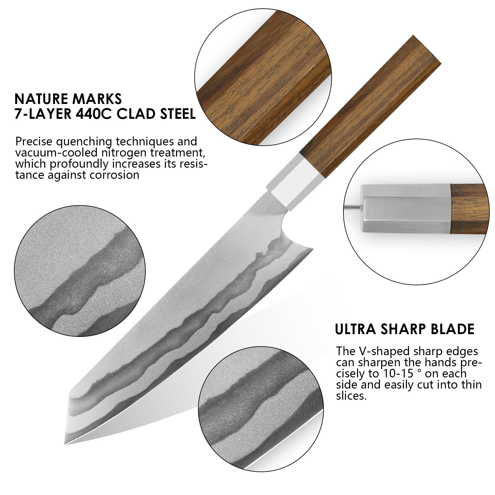 Keihatsu Japanese Gyuto Chef Knife 8 Inch Kiritsuke Knife, Professional Kitchen Ultra Sharp Vegetable Knives With Sheath & Box - Image 7
