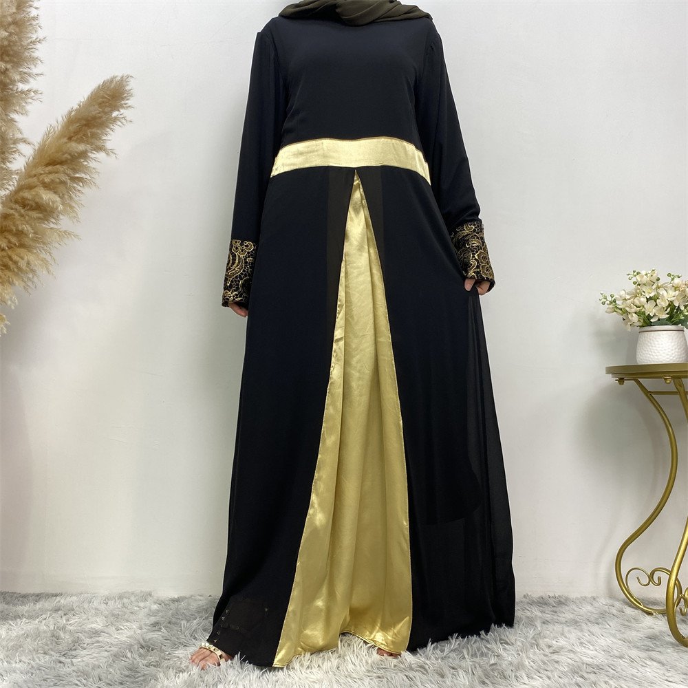 Women's Muslim Patchwork Long Sleeved Dress - Image 2