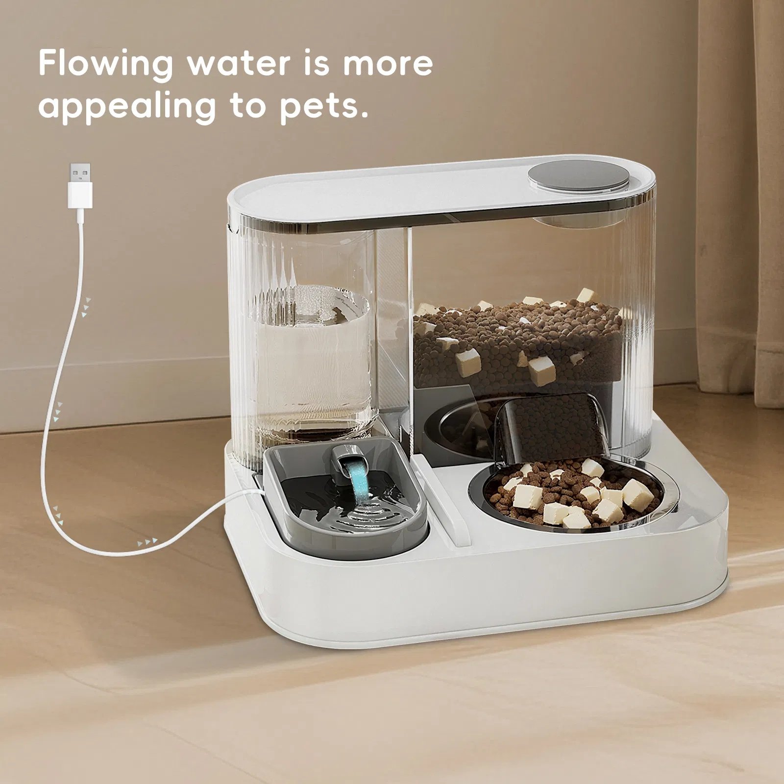 L-type USB pet food and water dispenser, large capacity storage and storage, automatic water and food dispensing, worry free feeding - Image 4