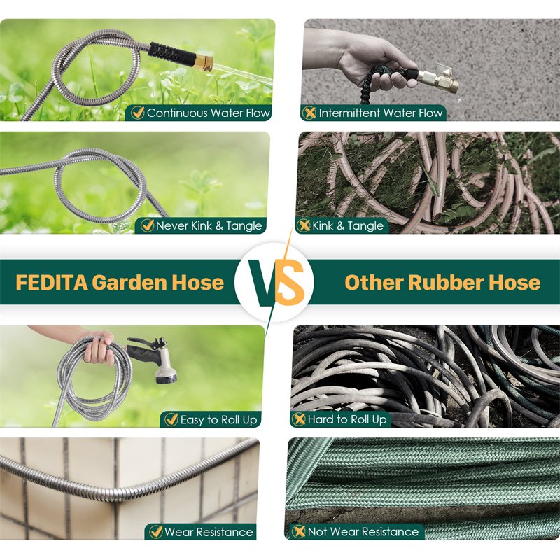 Metal Garden Hose, 100ft Stainless Steel Flexible Water Hose With 10 Adjustable Patterns Spray Nozzle, Heavy Duty Water Pipe , Kink Free , 2 Nozzles - Image 8