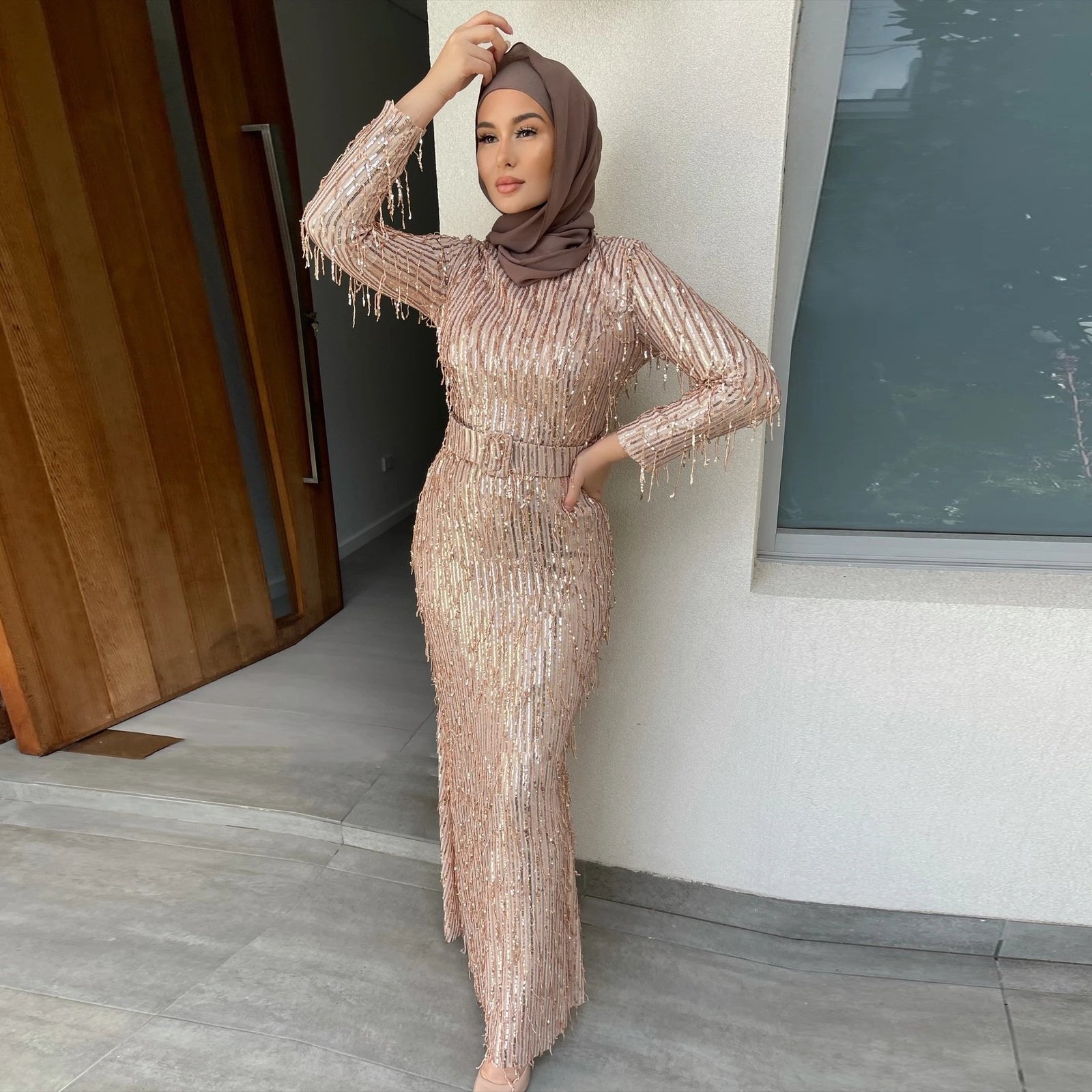 Sequin Tassels Slim-fit Dress Muslim Dress - Image 6
