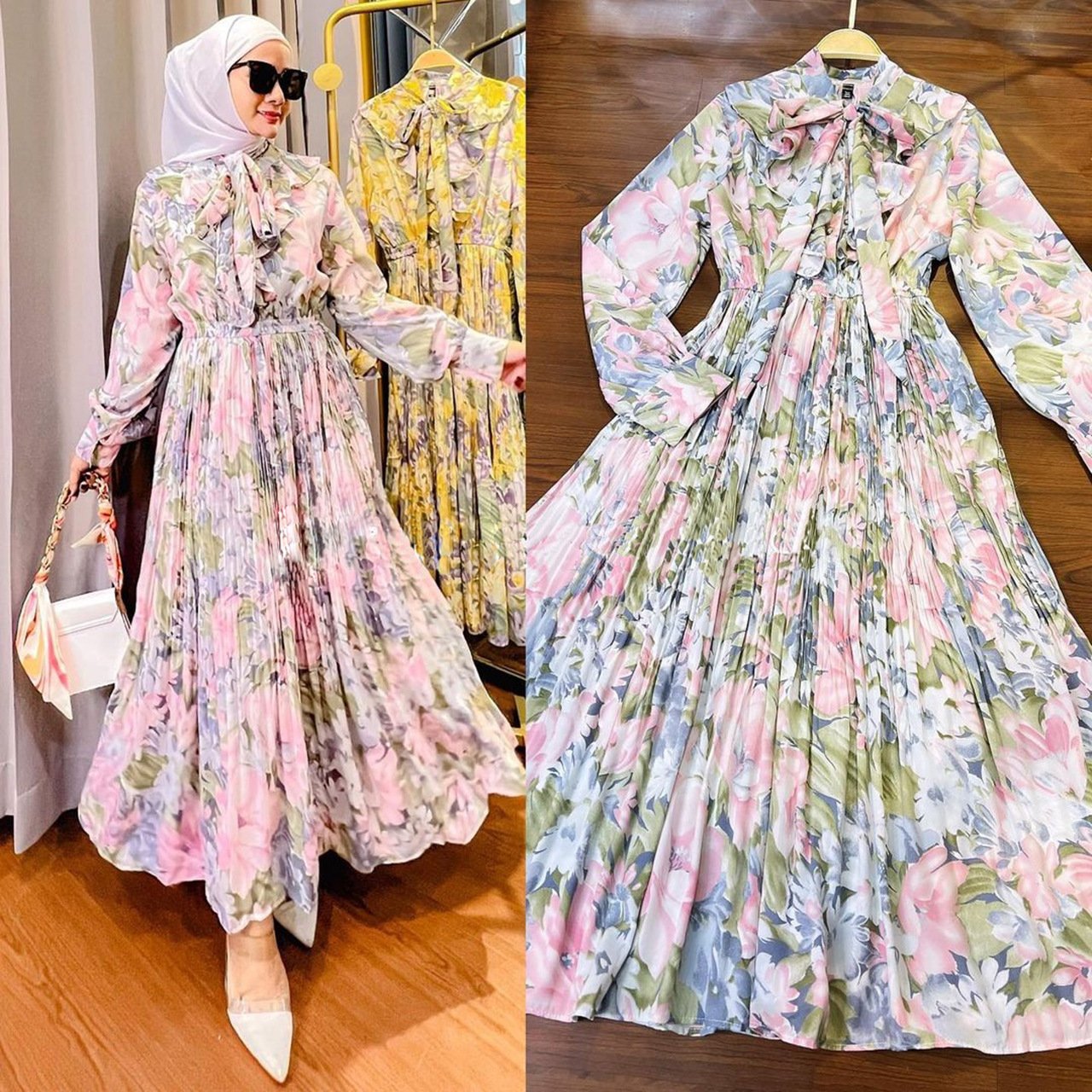 Muslim Malay Indonesian Ruffled Printed Dress - Image 4
