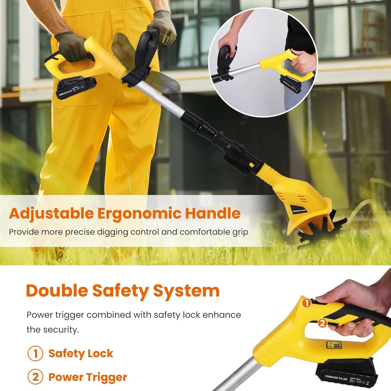 20V Cordless Tiller Cultivator, 250RPM Electric Garden Tiller Depth Garden Rototiller for Lawn/Gardening/Soil Cultivation - Image 2