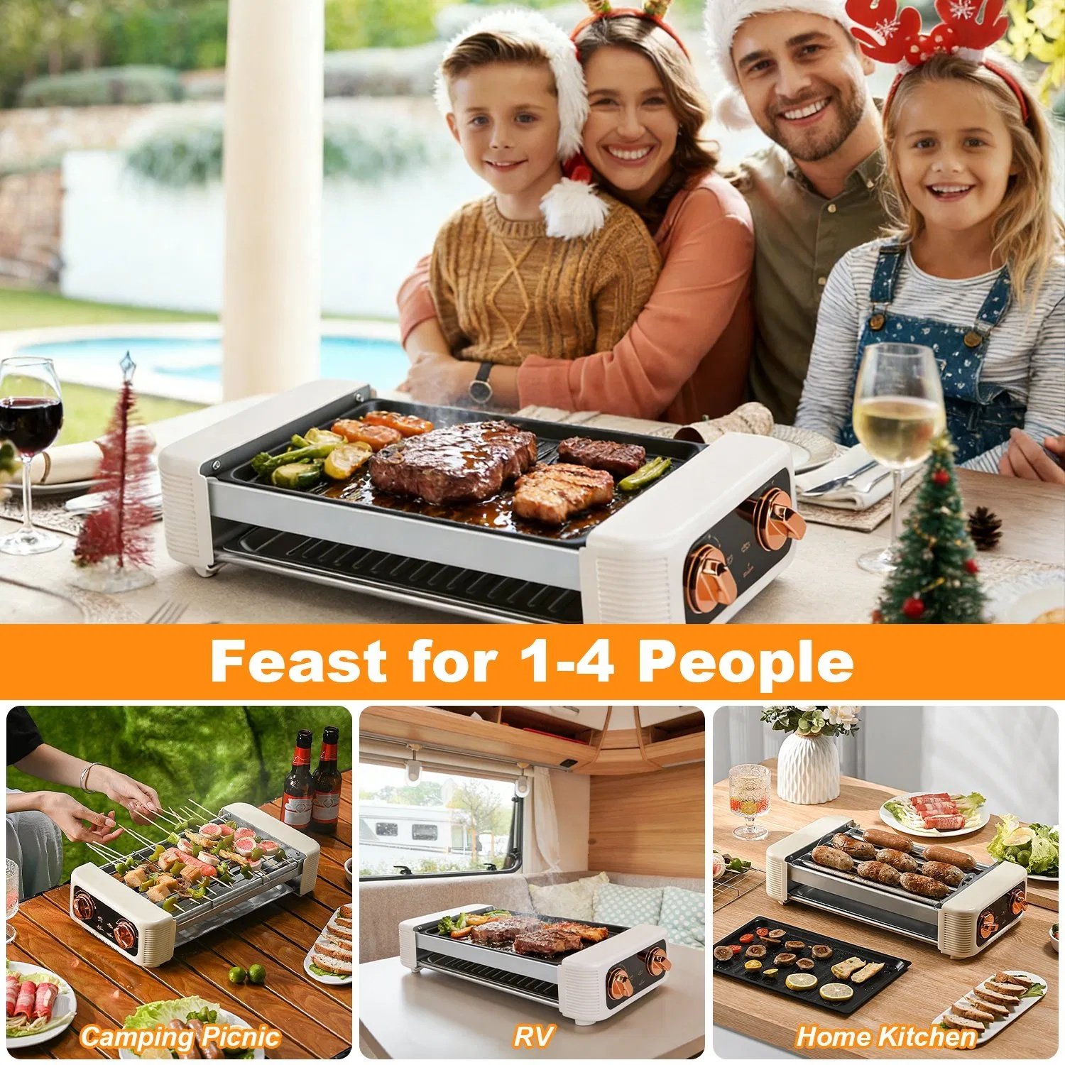 3 In 1 Electric Hot Dog Roller Machine with Grill & Griddle 6-Roller Hot Dog Cooker Smokeless Non-Stick Indoor Outdoor with 3 Temp Levels for BBQ Sausages Skewers Burgers Vegetables - Image 8