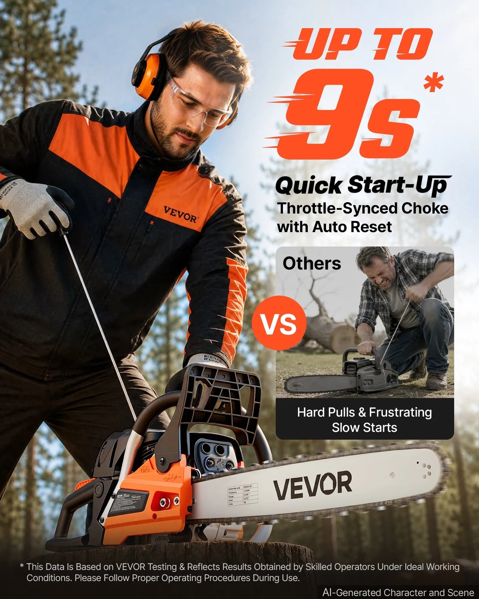Gas Powered Chainsaw 18 & 20 Inch 58CC 3.22HP 2 Stroke Engine Saw, For Wood Cutting, Tree Trimming & Land Clearing, Throttle-Synced Choke, Power Chain Saw With Non-Slip Handle & Dual Tanks - Image 3